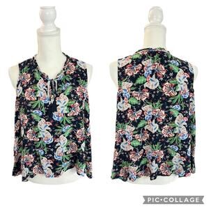 J. Crew Floral Tie Front Drapey Top Island Floral Keyhole Neck Size Medium